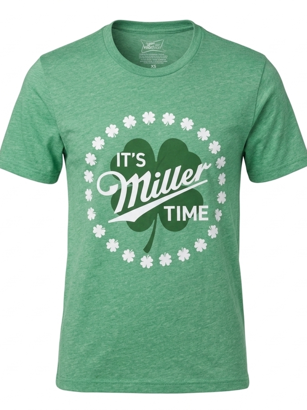 Miller Time Heather Green St. Patrick's Shamrock Tee - Size‎ XS